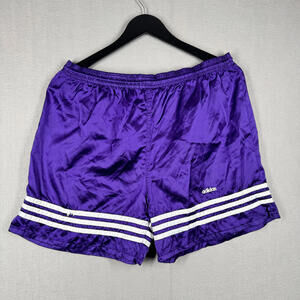 Adidas Purple Vintage Men's Athletic Retro Shorts White Stripes SEE FLAWS PICS